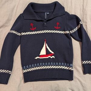 Navy Nautical Sweater with Sailboat Design